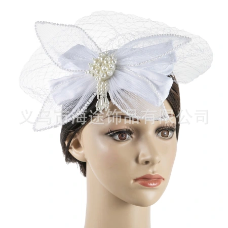 Cross-border new elegant pearl bride hat with French large bow, travel photography studio, makeup and photo styling wholesale Cross-border new elegant pearl bride hat with French large bow, travel photography studio, makeup and photo styling wholesale